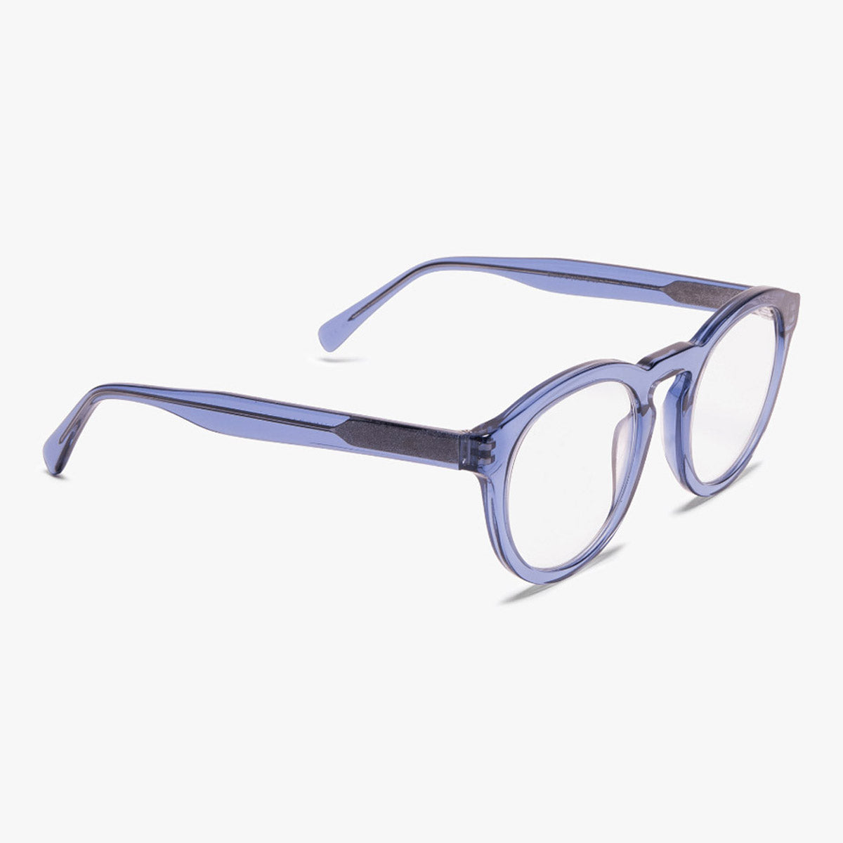 Luxreaders stylish Men's Gråsten Crystal Blue Reading glasses. Made from Bio-acetate in a Round shape.
