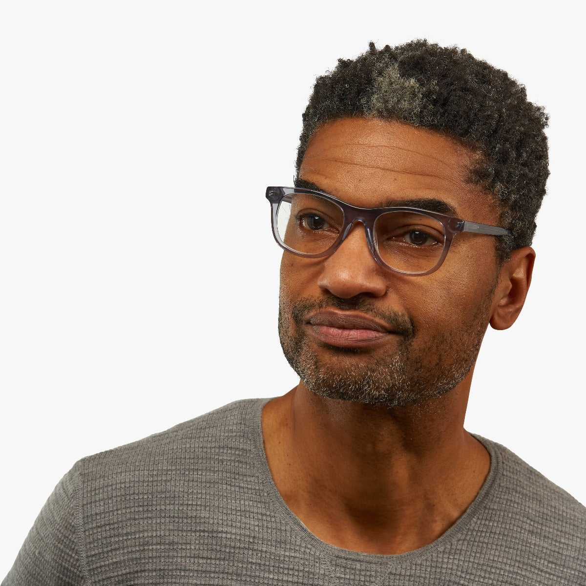 Luxreaders stylish Malmö Crystal Grey Blue light glasses. Made from Acetate in a Square shape.