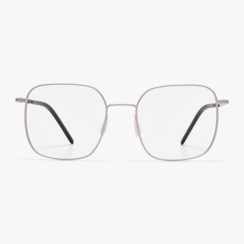 Square silver reading glasses with thin metal frame