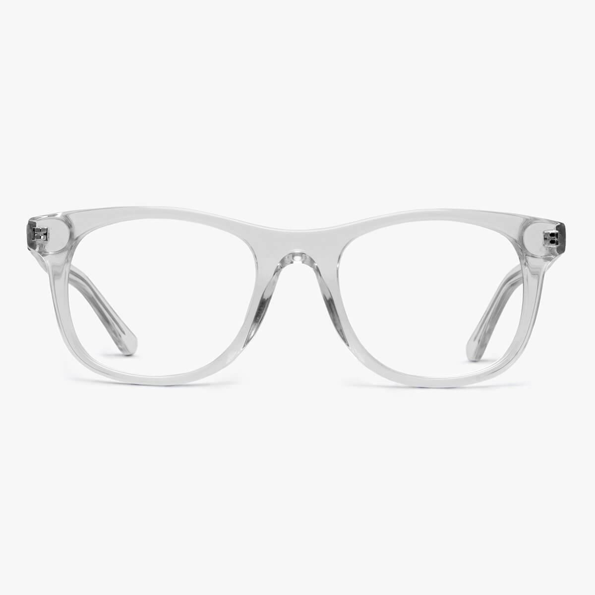 Luxreaders stylish Malmö Crystal White Blue light glasses. Made from Acetate in a Square shape.