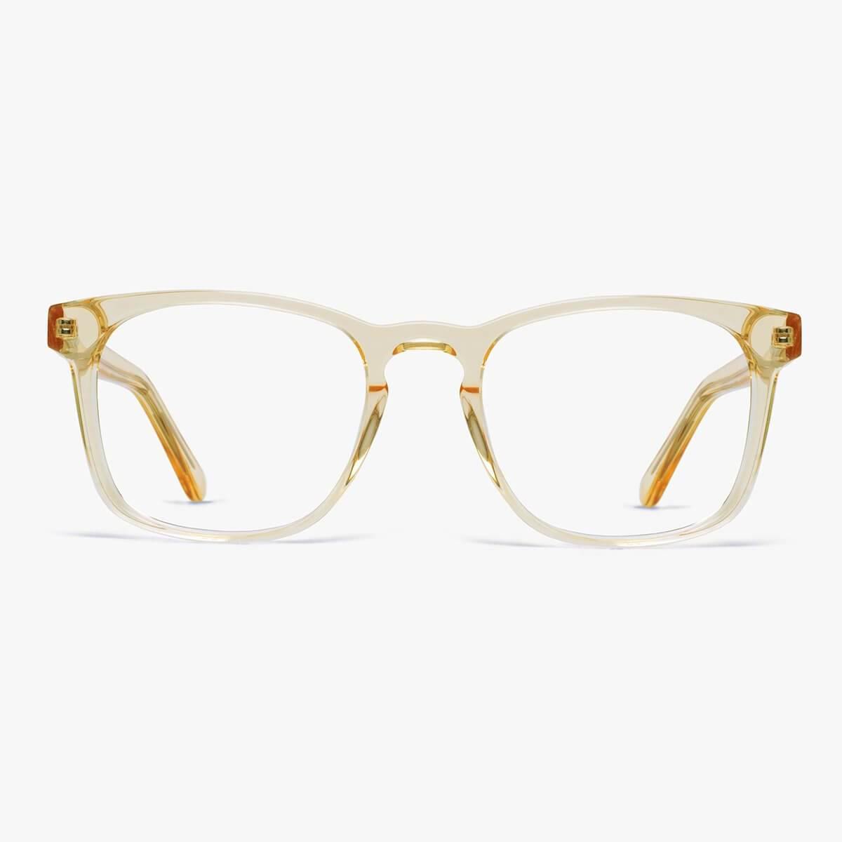 Luxreaders stylish Bornholm Crystal Lemon Reading glasses. Made from Acetate in a Square shape.