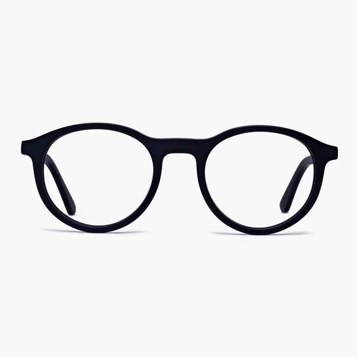 Luxreaders stylish Løkken Black Blue light glasses. Made from Acetate in a Round shape.