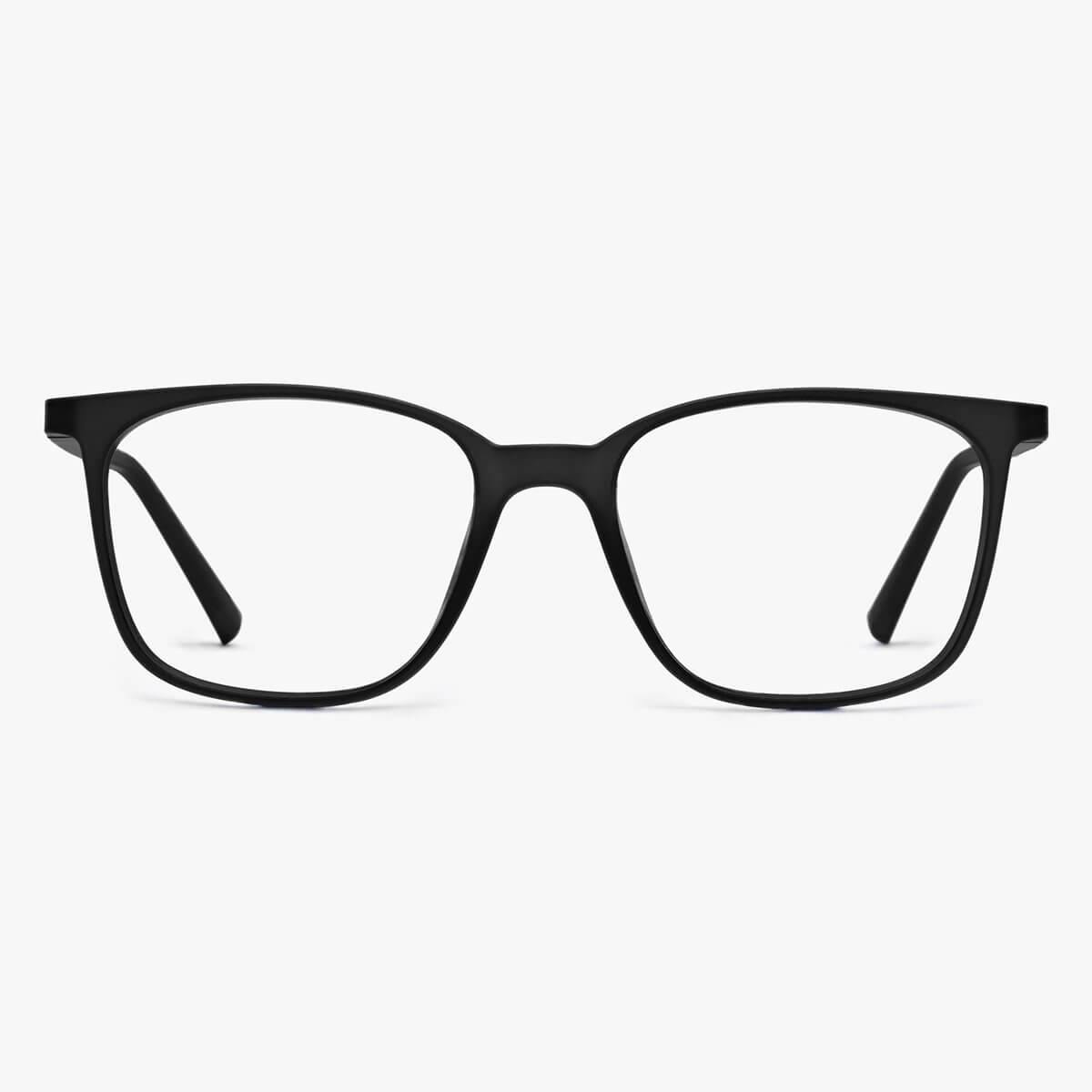 Luxreaders stylish Women's Fyn Black Blue light glasses. Made from Rubber in a Square shape.