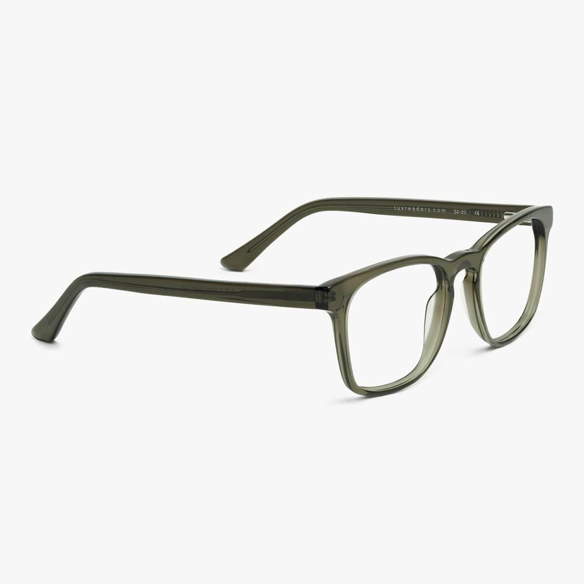 Luxreaders stylish Women's Bornholm Shiny Olive Blue light glasses. Made from Acetate in a Square shape.