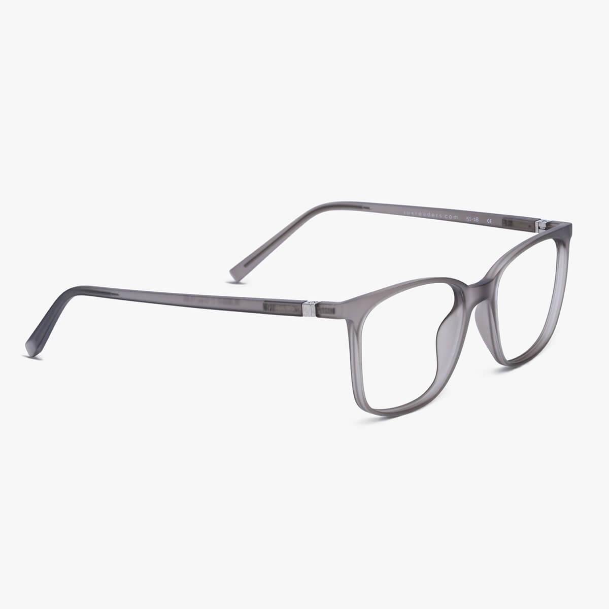Fyn Grey rectangular glasses with a matte grey finish