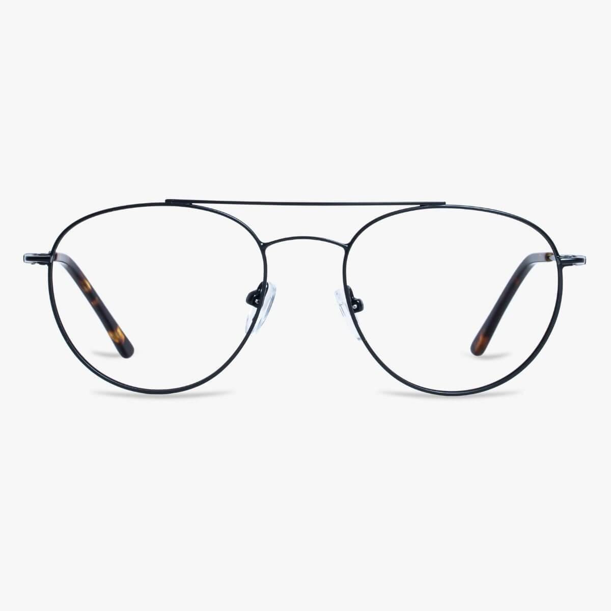 Göteborg Black aviator-style glasses with black frames and tortoiseshell temples