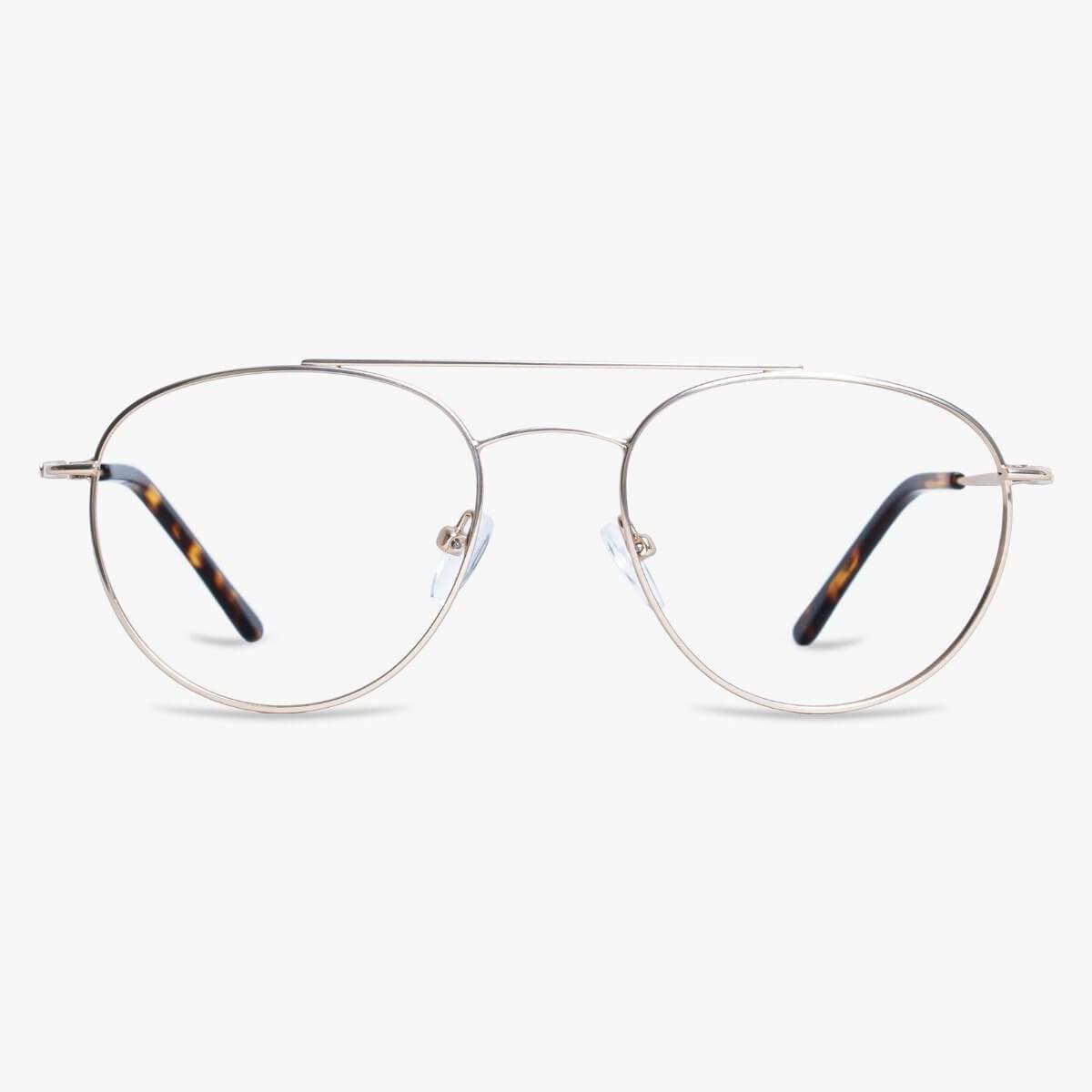Göteborg Gold aviator-style glasses with thin gold frame and tortoiseshell temple tips