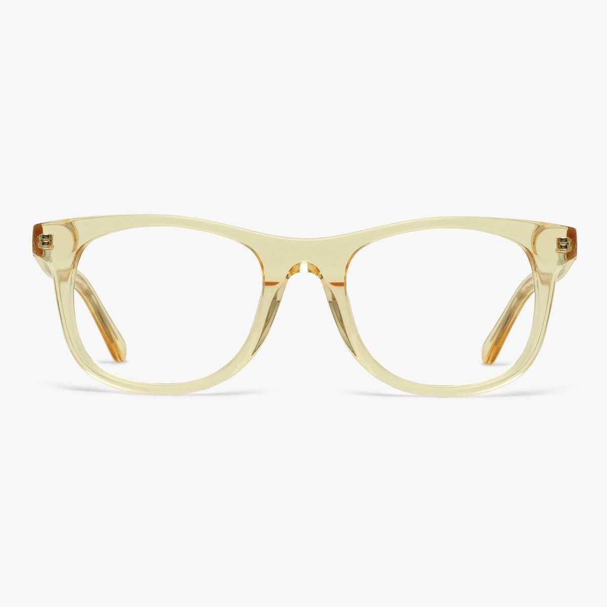 Square crystal lemon eyewear frame made from transparent acetate