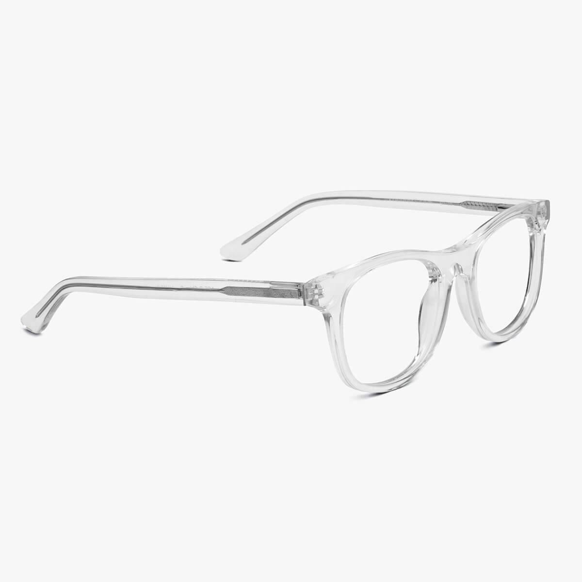 Malmö Crystal White transparent reading glasses with square frames