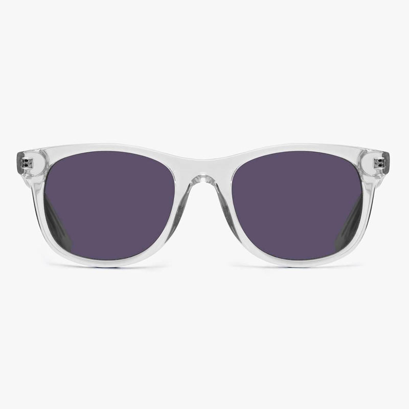 Men's Malmö Crystal White sunglasses with transparent frame and dark lenses