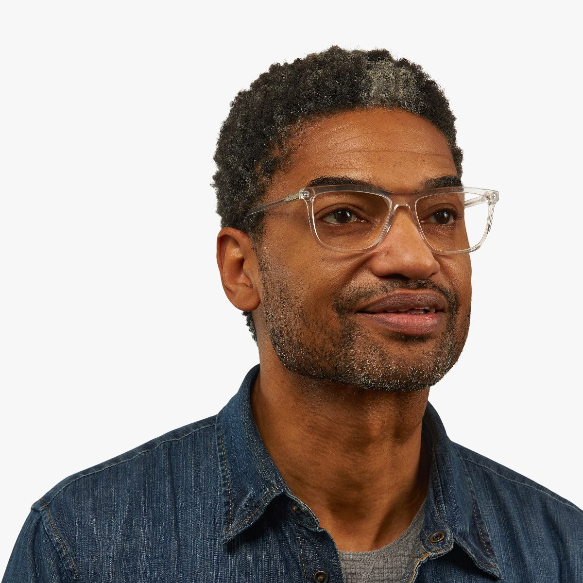 Person wearing crystal white reading glasses