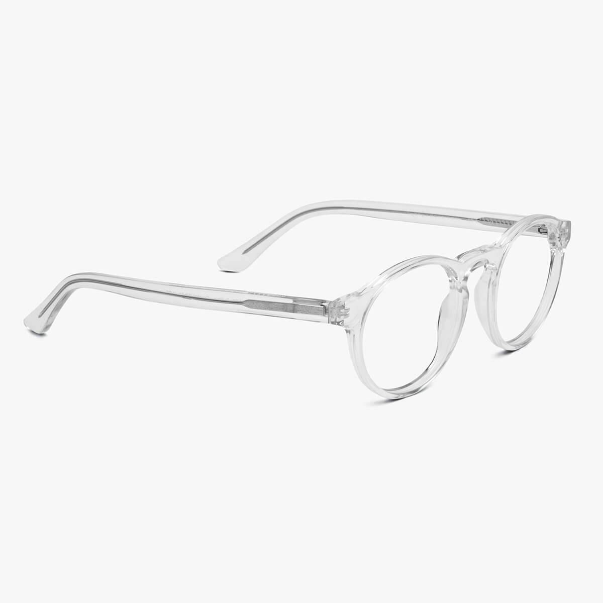 Round crystal white reading glasses with clear frames