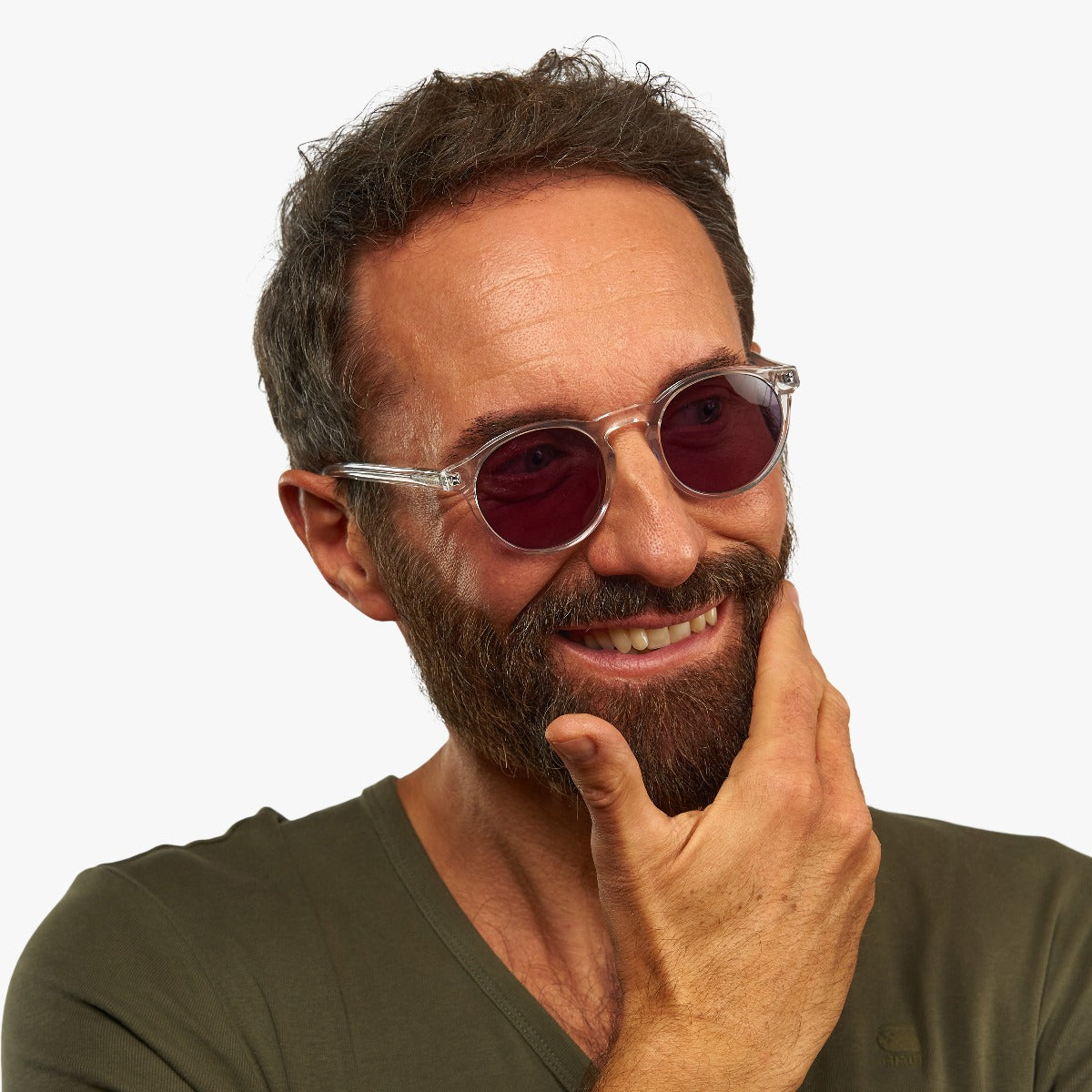 Person wearing Men's Trondheim Crystal White glasses