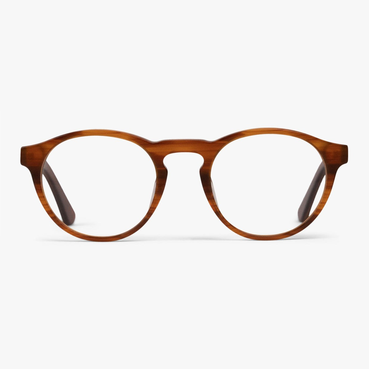 Luxreaders stylish Men's Trondheim Shiny Walnut Reading glasses. Made from Acetate in a Round shape.