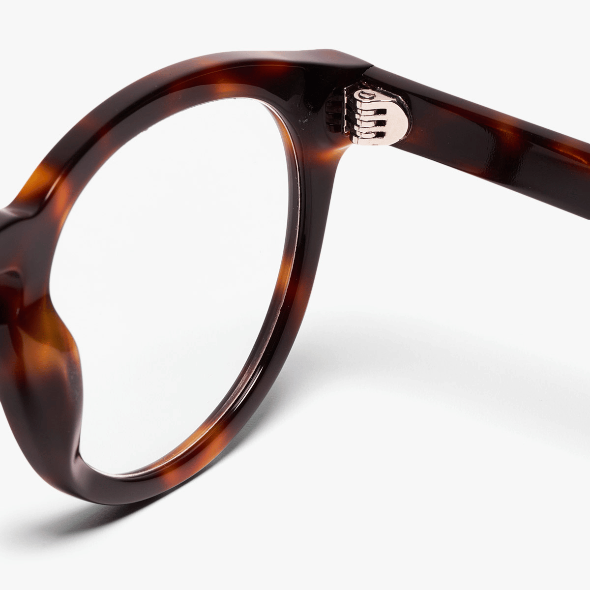 Close-up of tortoiseshell Reykjavik Light Turtle glasses frame