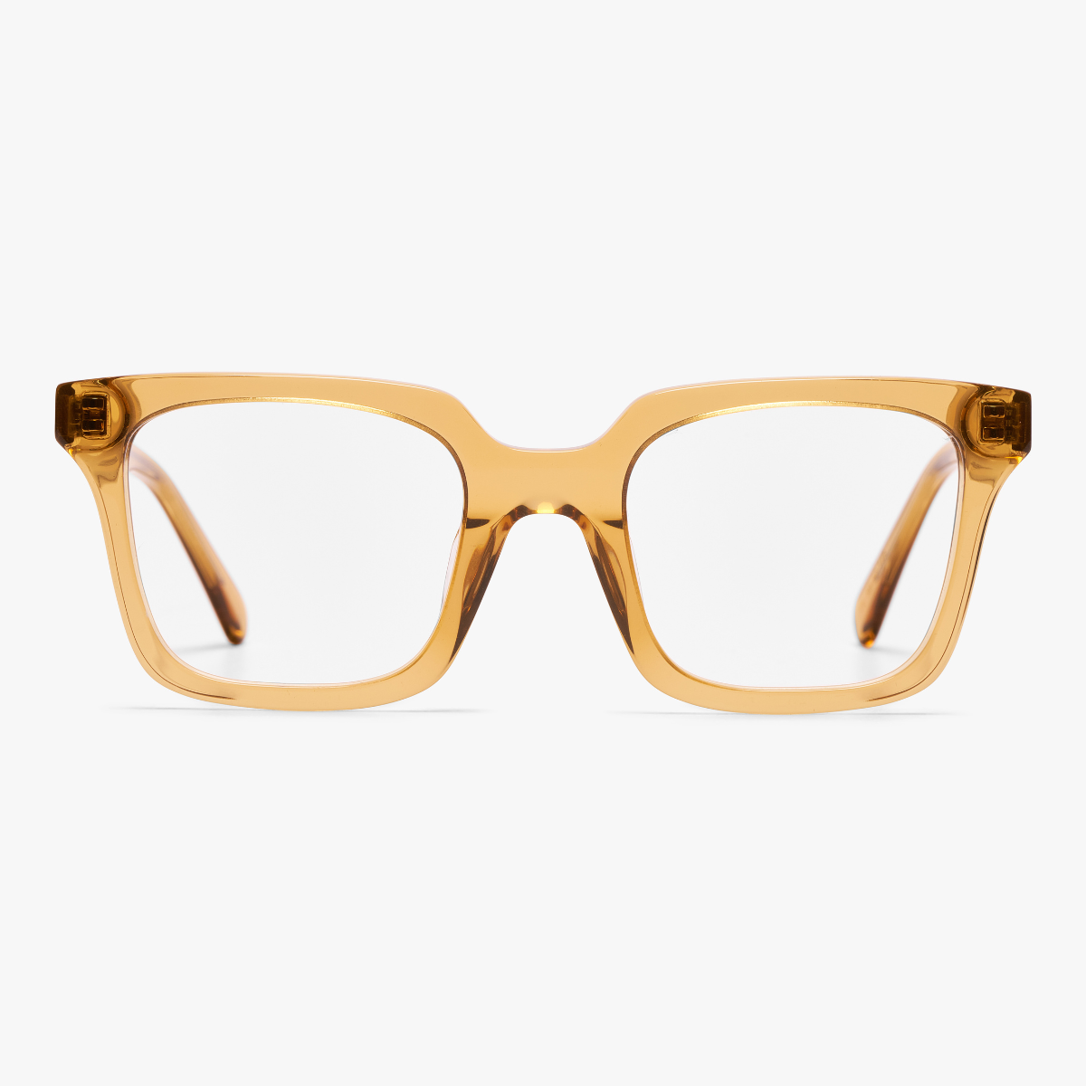 Square crystal caramel reading glasses with transparent frames