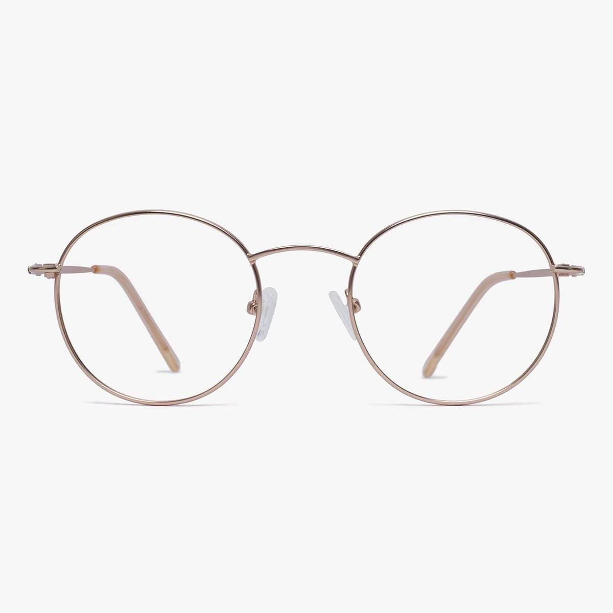 Round gold metal glasses with clear lenses