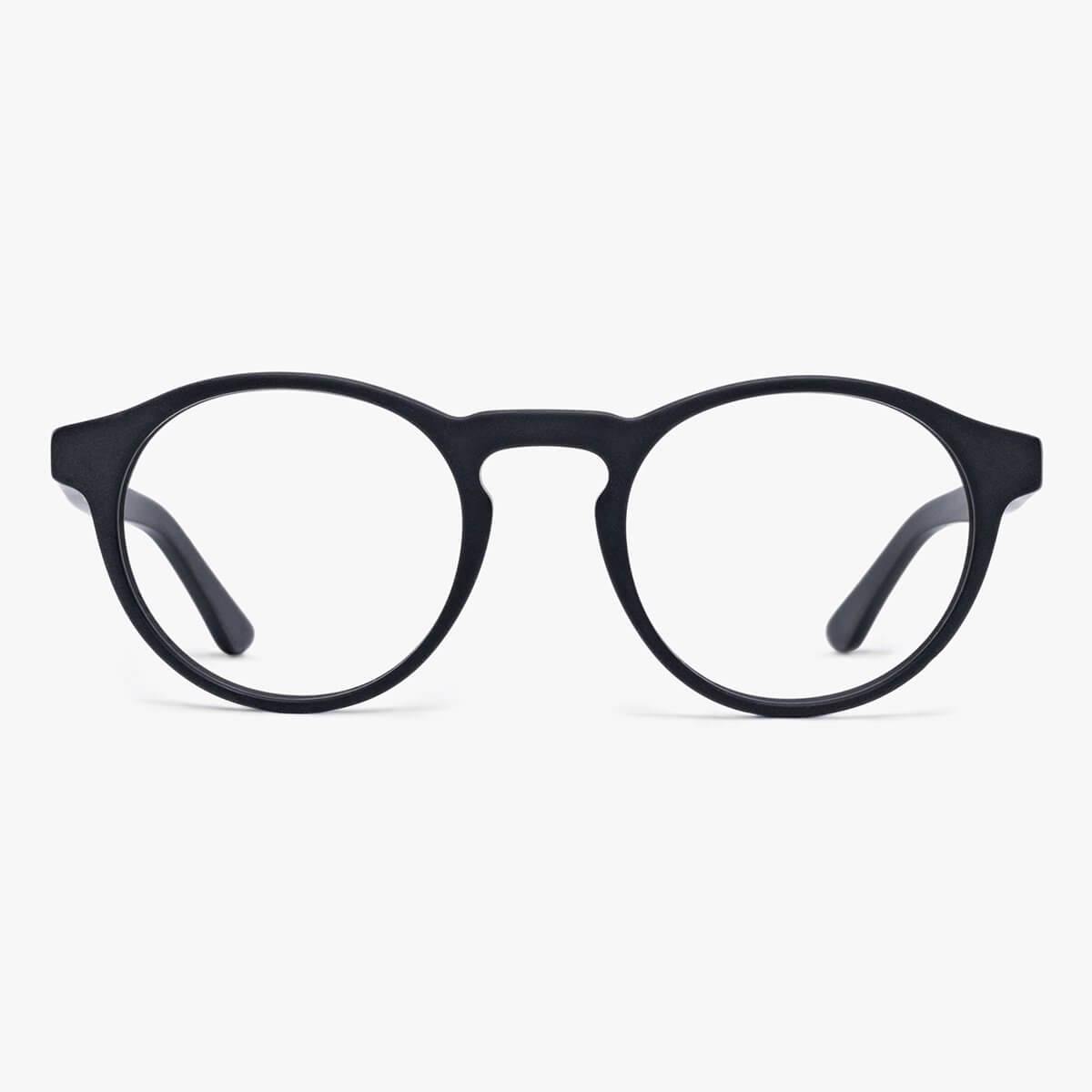 Trondheim Black round black-frame reading glasses with a matte finish