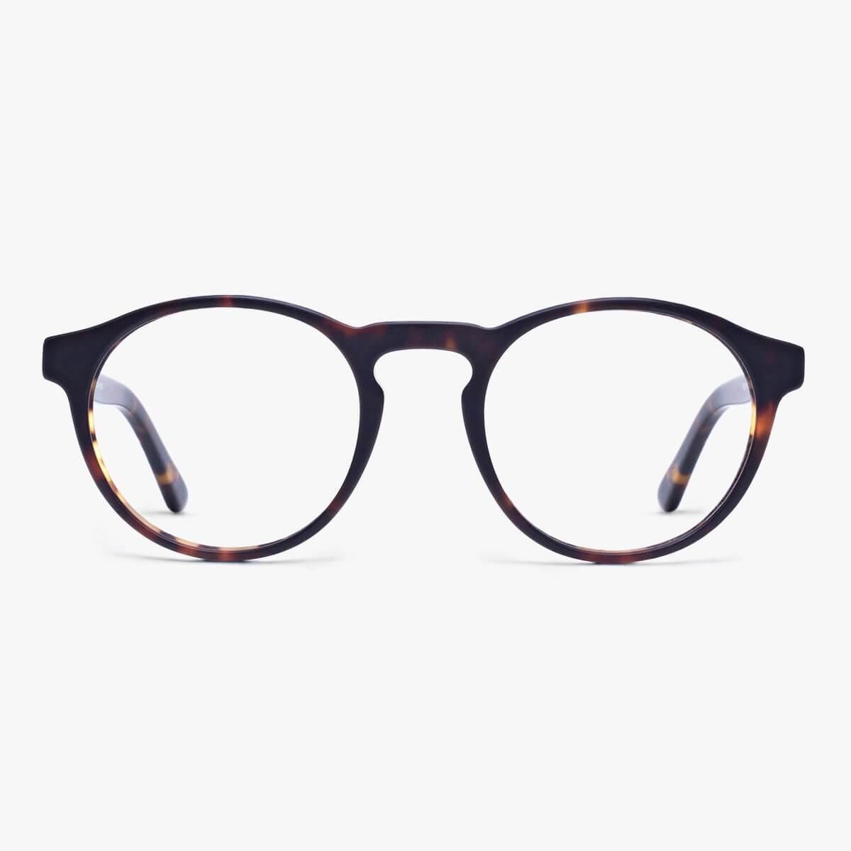 Trondheim Dark Turtle round tortoiseshell eyeglasses with sleek design