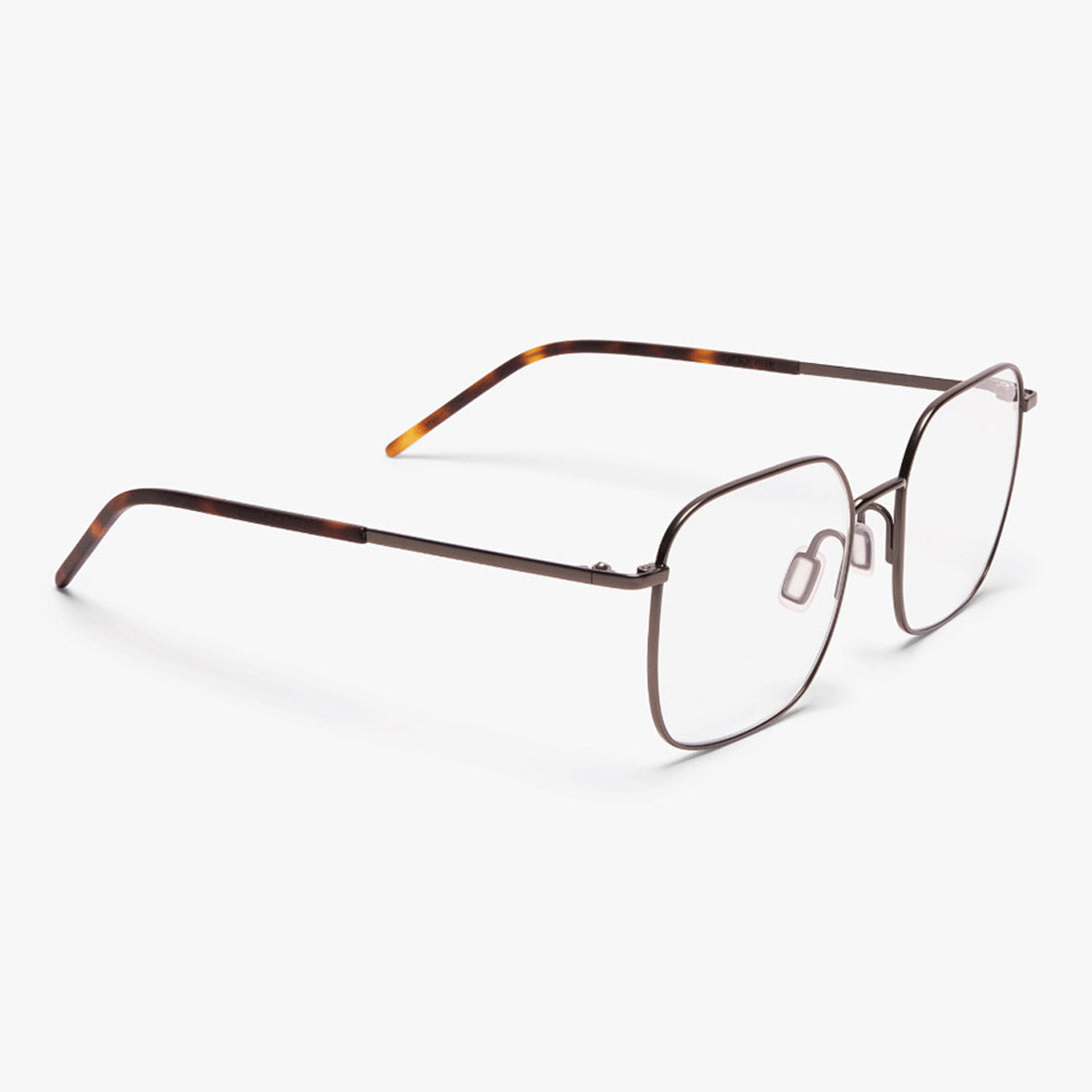 Square metallic reading glasses with brown temples