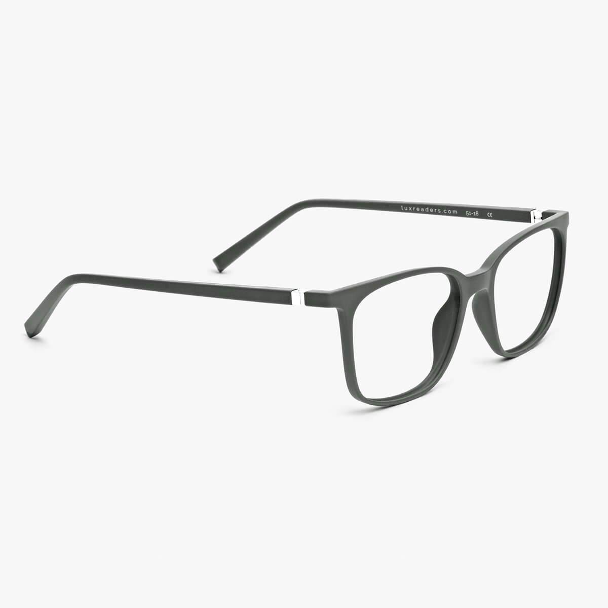 Women's Fyn Dark Army rectangular glasses with thin arms and dark frames