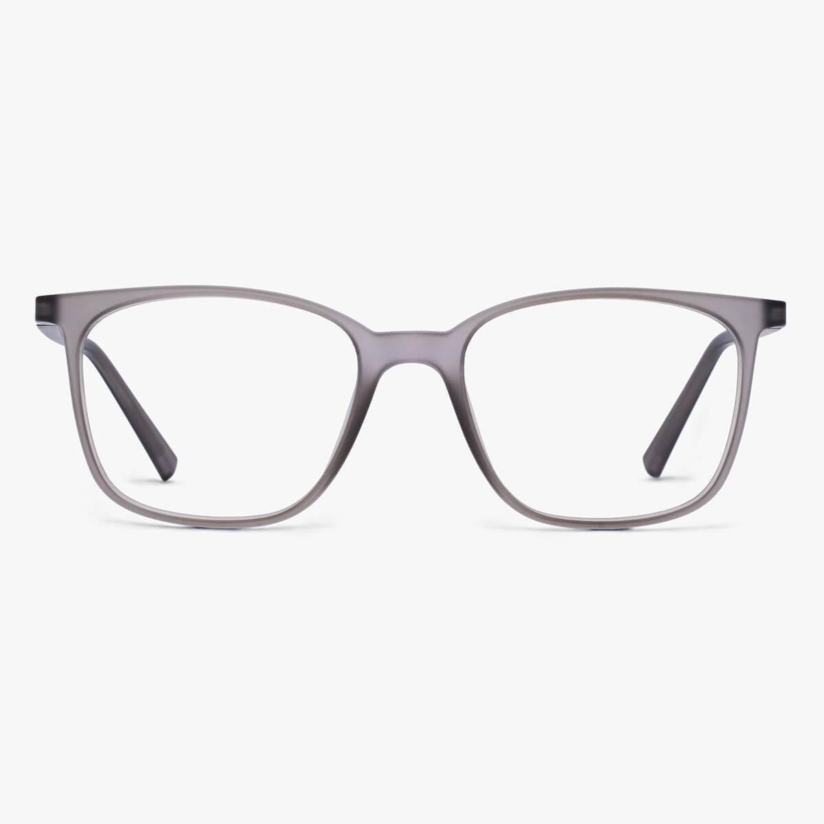 Women's Fyn Grey square glasses with a sleek matte finish
