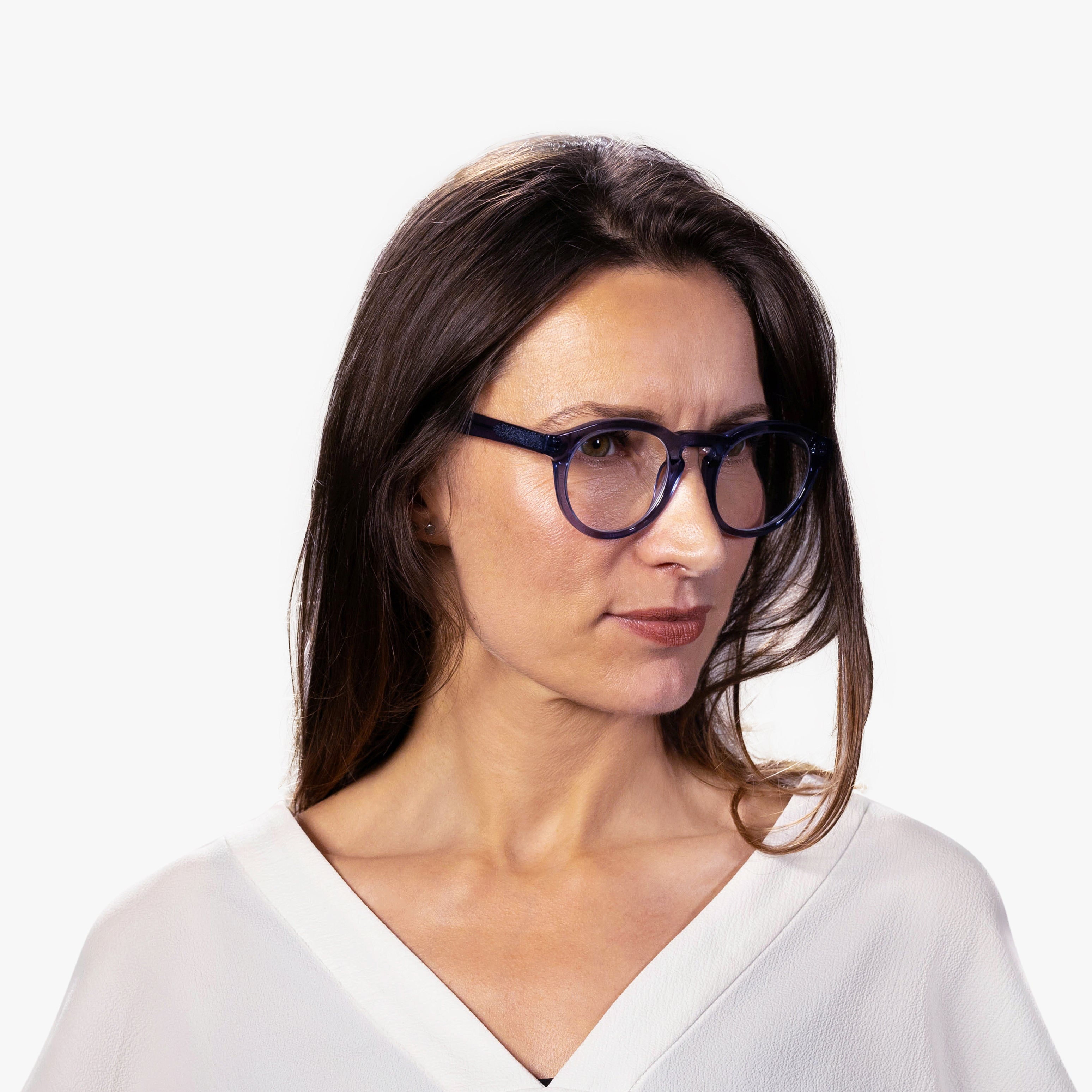 Person wearing Women's Gråsten Crystal Blue glasses