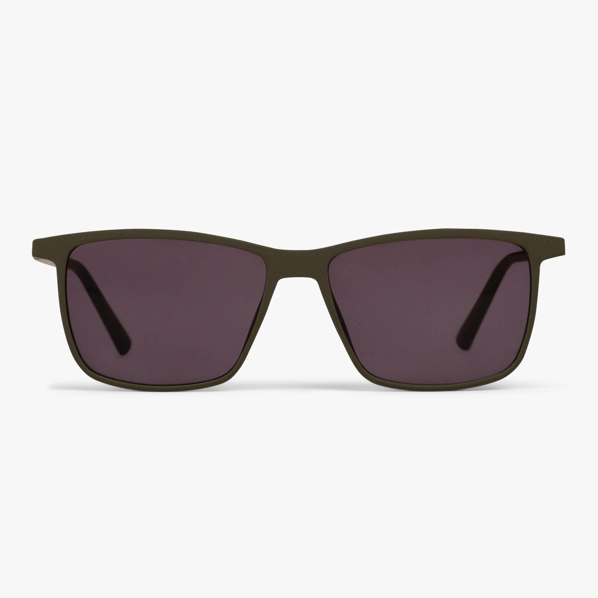 Dark army green rectangular sunglasses with black lenses