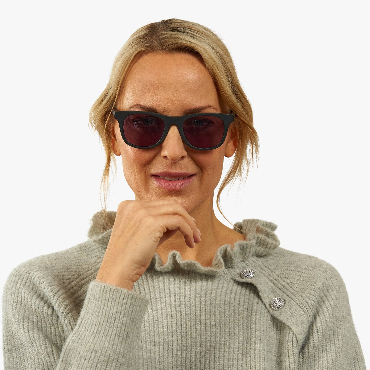 Person wearing Women's Malmö Black sunglasses