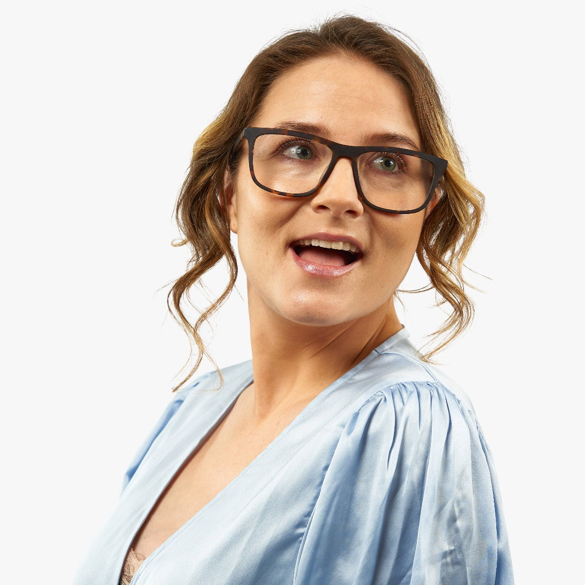 Person wearing Women's Oslo Dark Turtle glasses